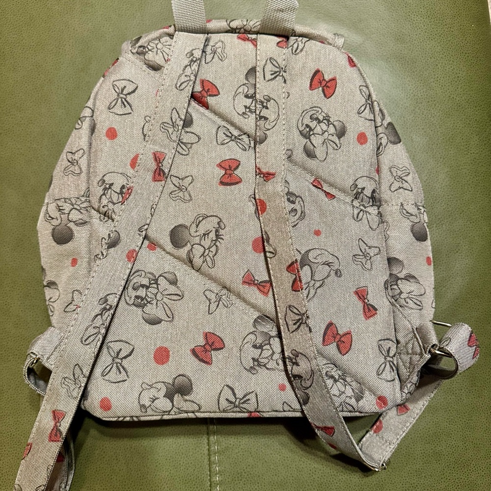 Disney Minnie Mouse Print Backpack 14"x12" Grey With Red And Black Bows. - Picture 10 of 14